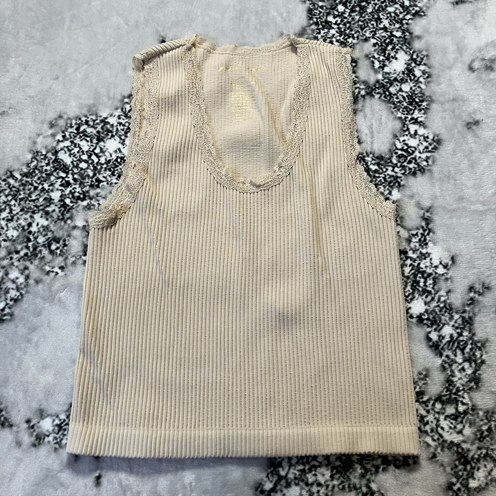 Pink Rose Juniors Sz S/M Sand Lace-Trim Seamless Ribbed Tank Orchid Haze